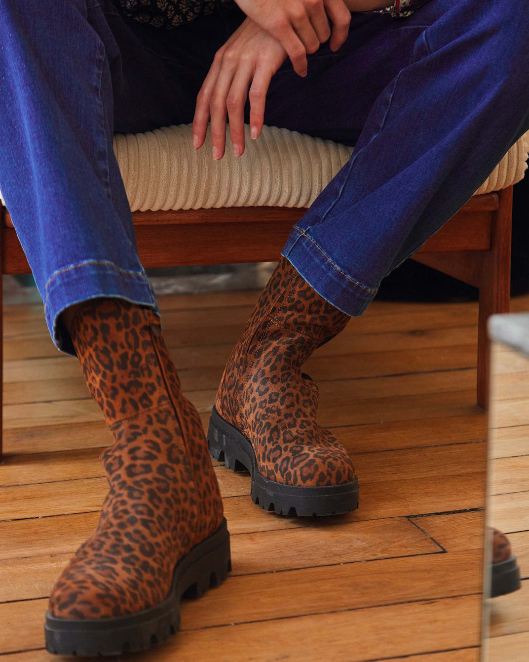 Boots femme cuir léopard brun