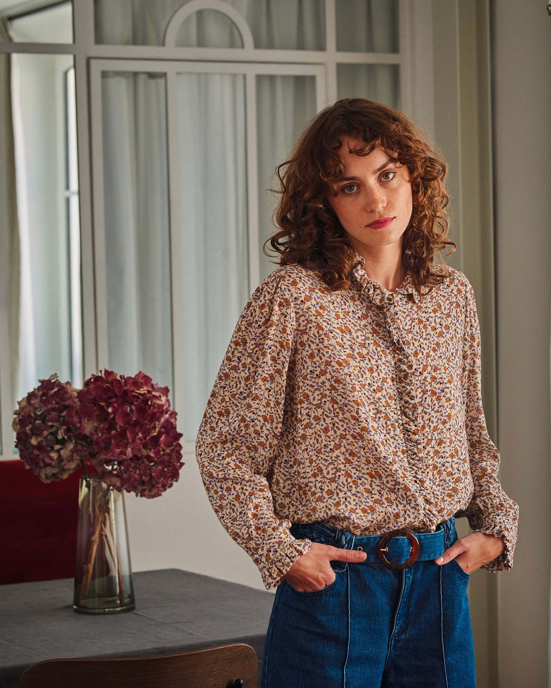 Blouse campanule marron et violet