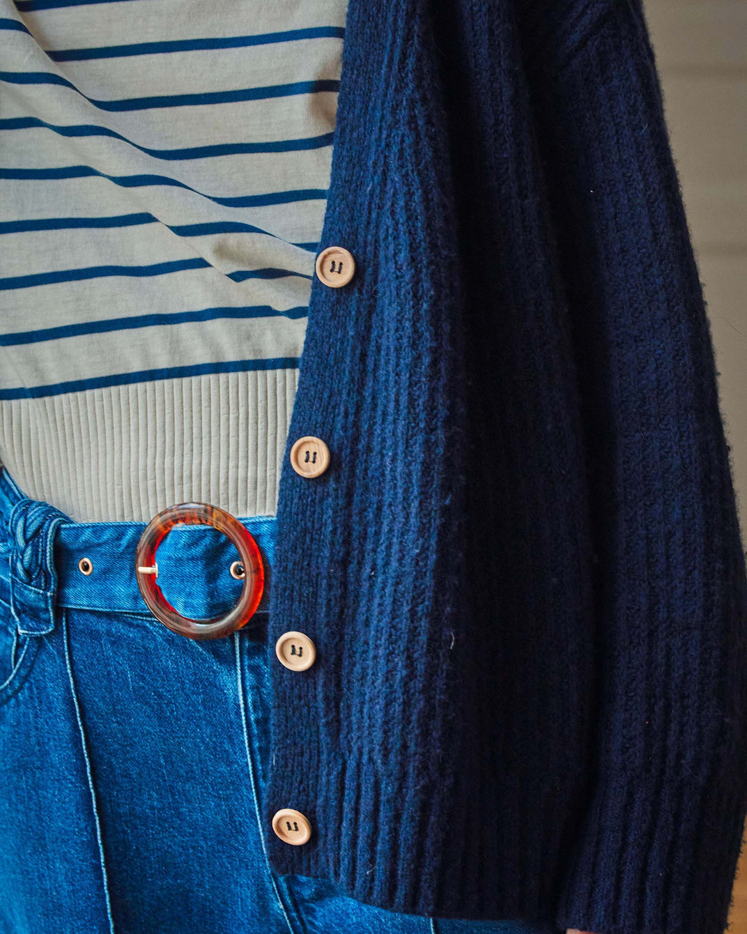 Cardigan femme laine recyclée marine