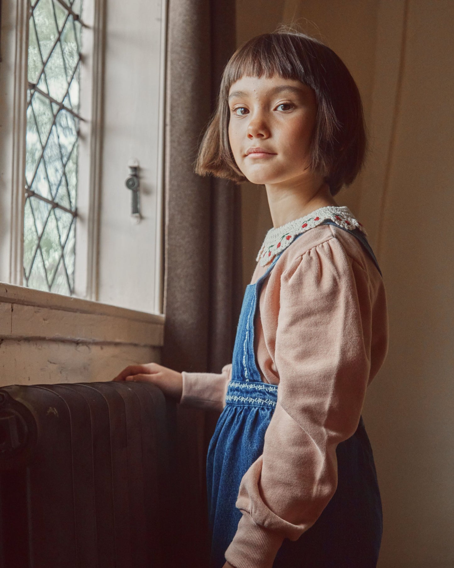 Sweat coton bio col brodé blush