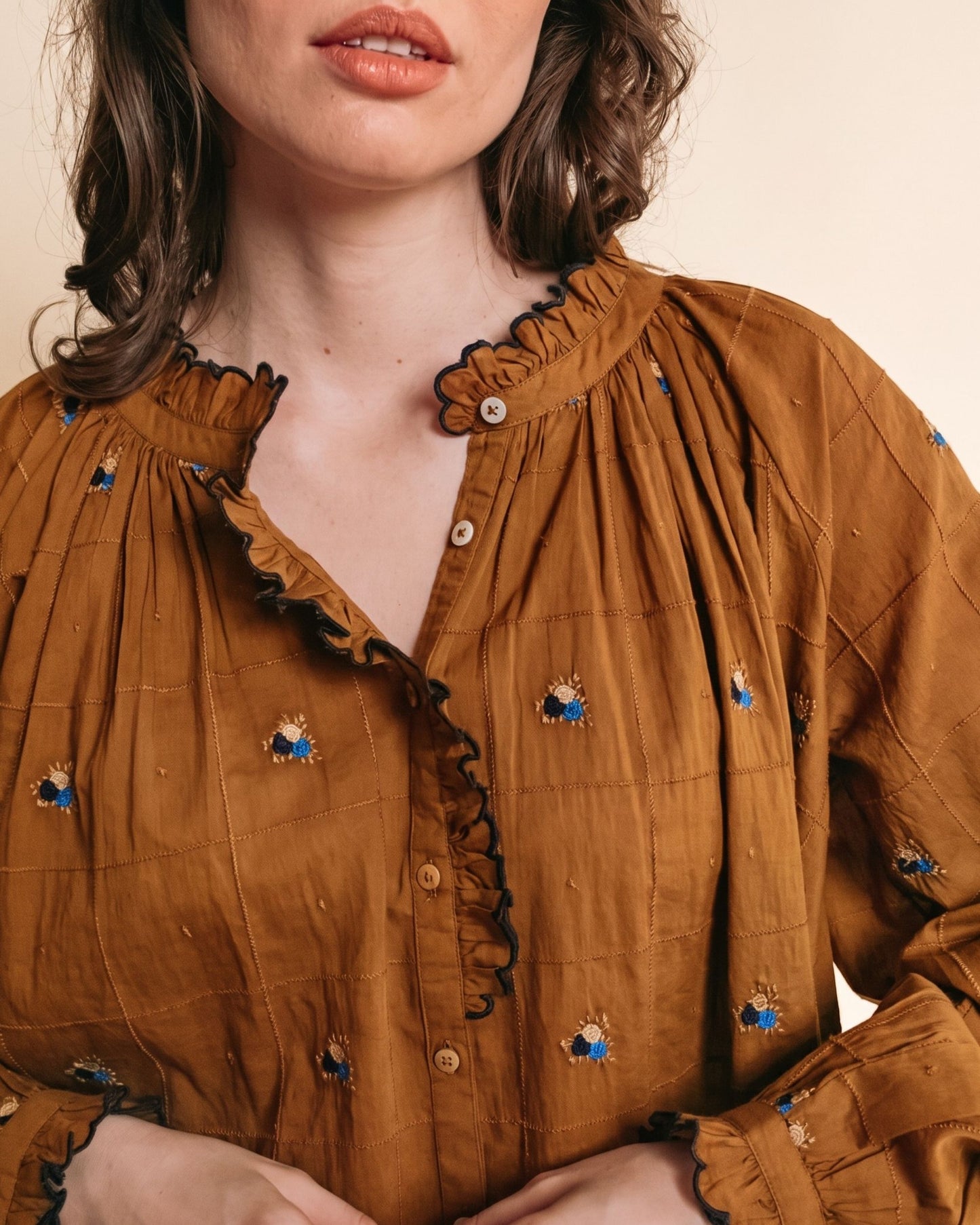 Blouse - Vintage brodée olive