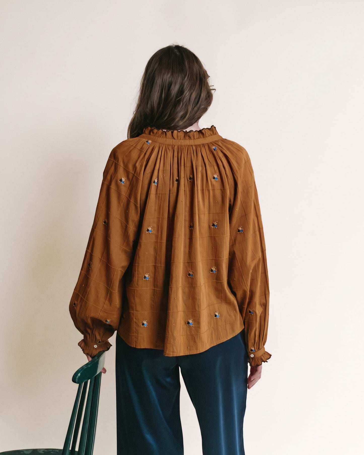Blouse - Vintage brodée olive