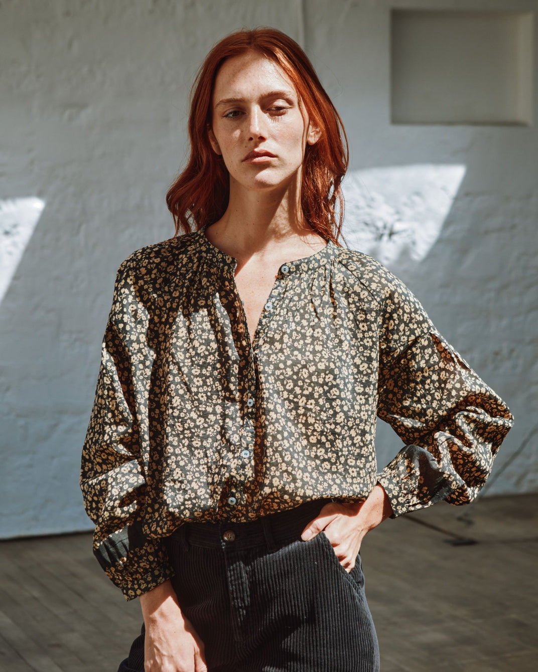 printed blouse with anemone border