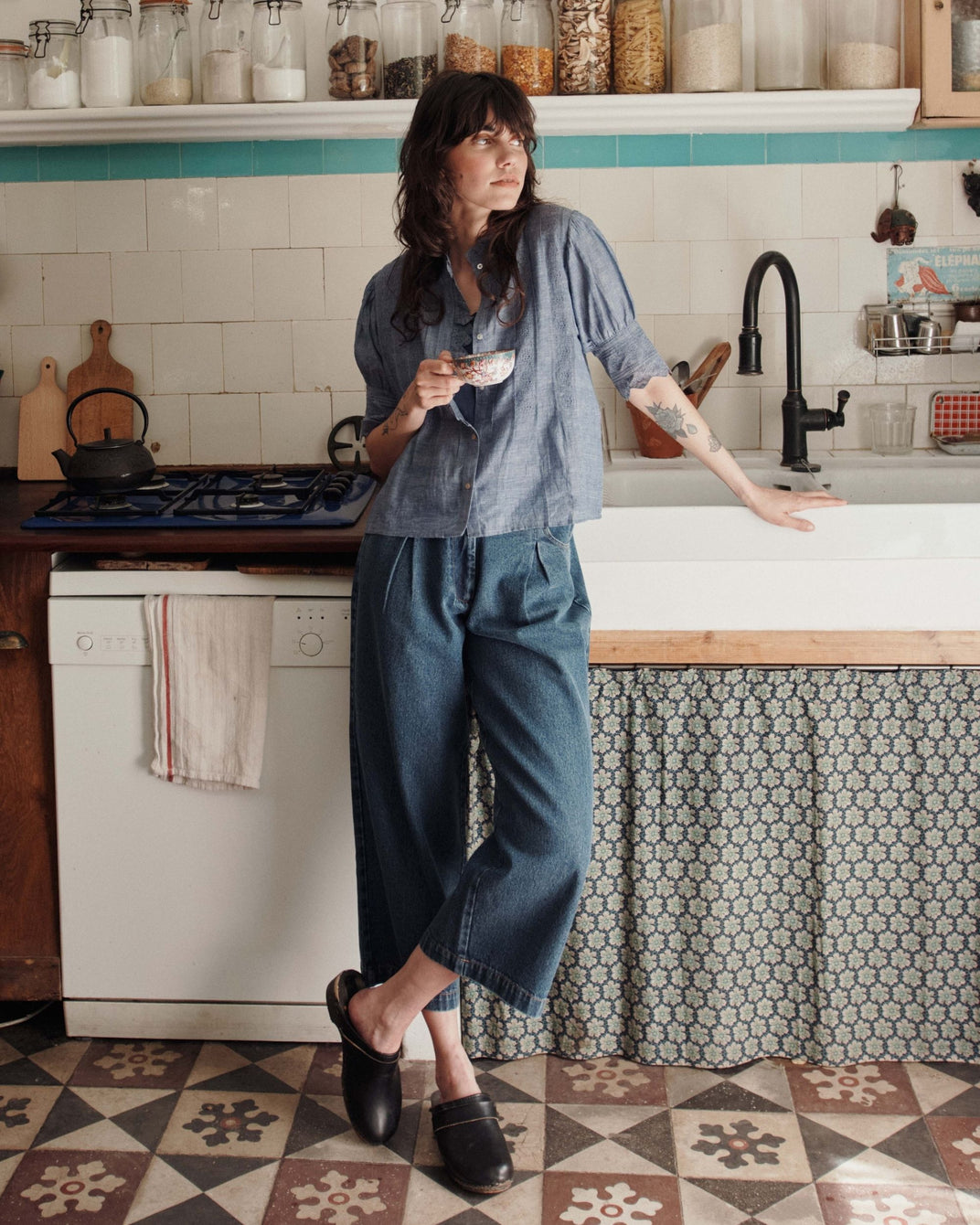 Blouse - Broderie anglaise chambray bleu