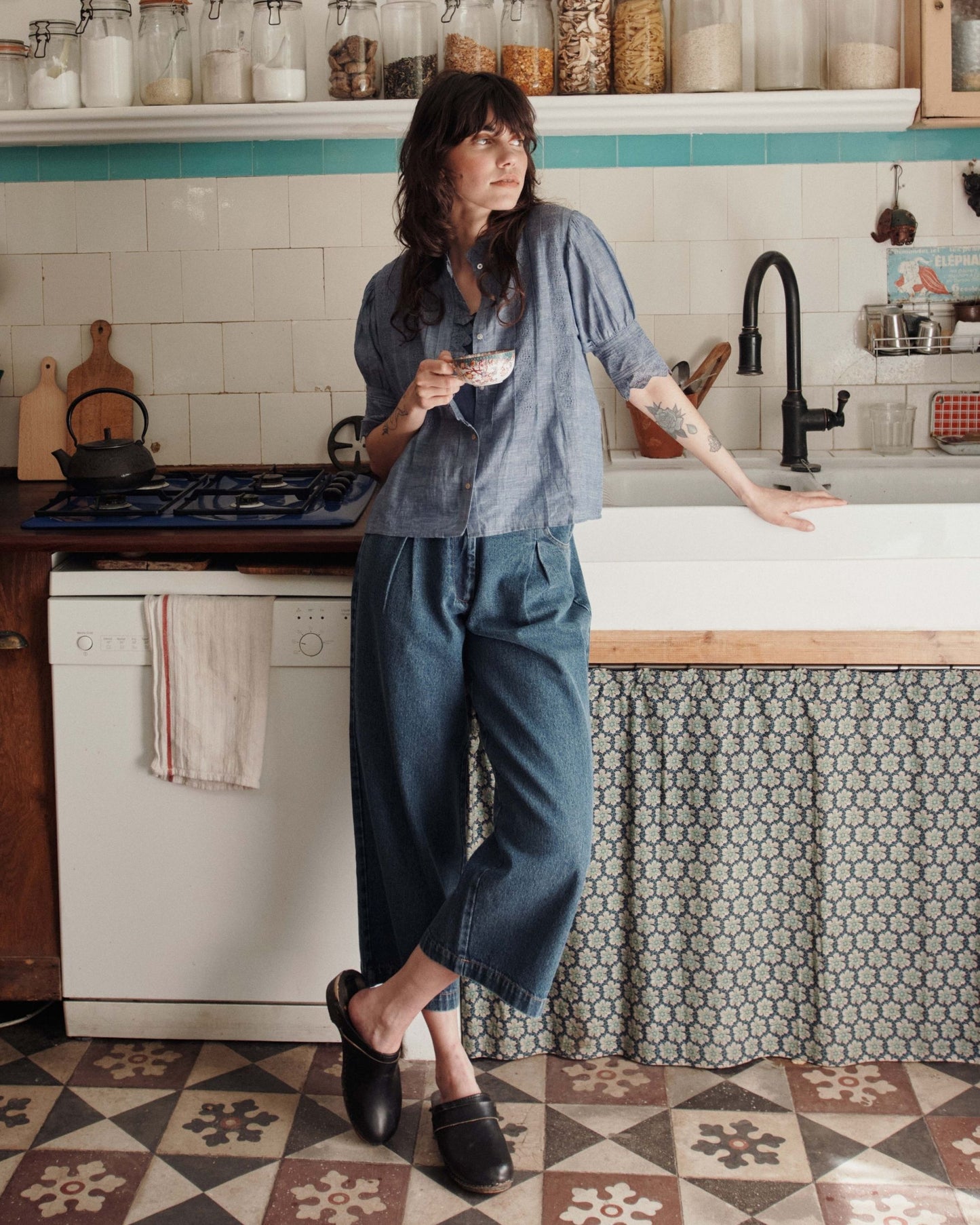 Blouse - Broderie anglaise chambray bleu