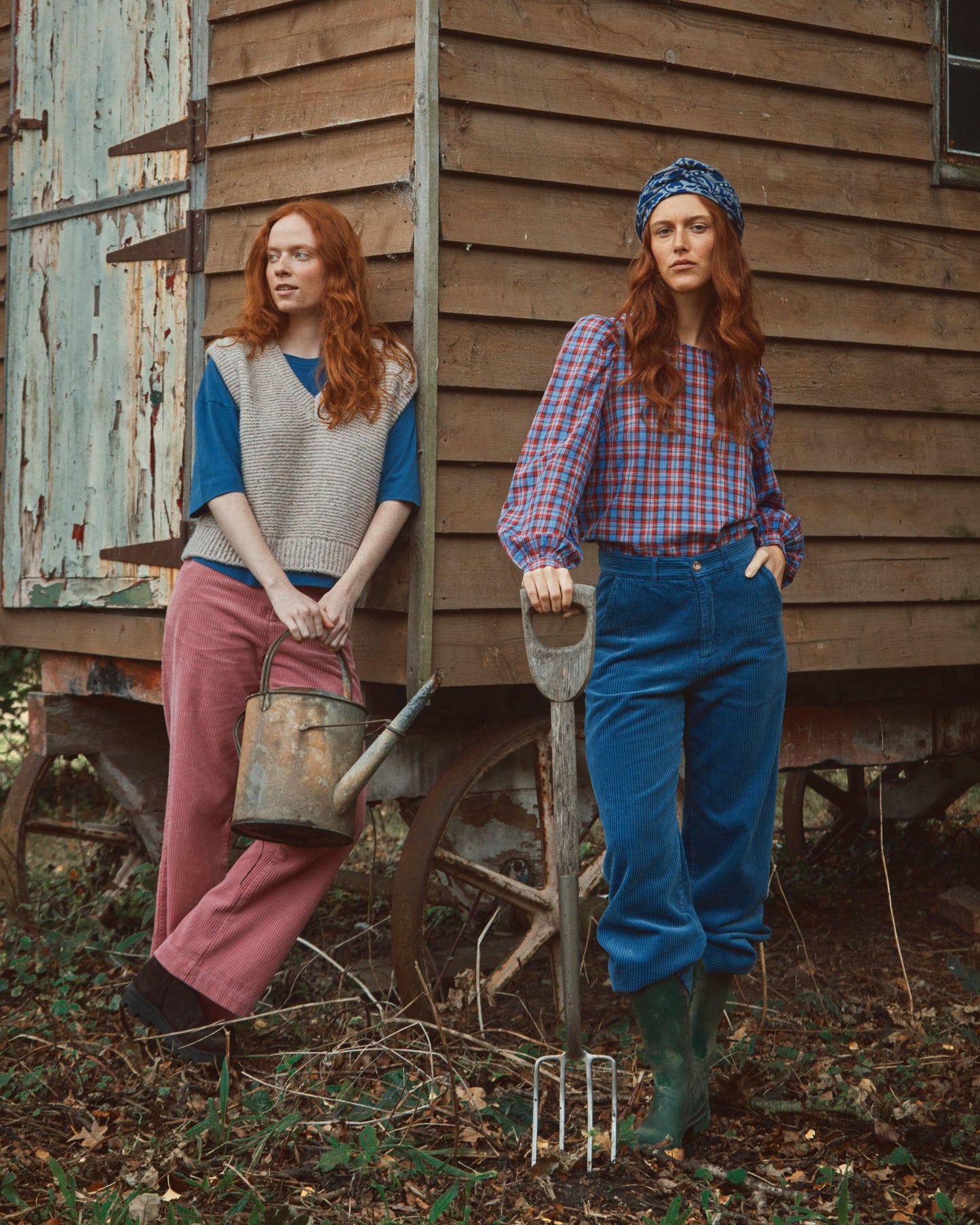 Blouse khadi écossais rouge et bleu