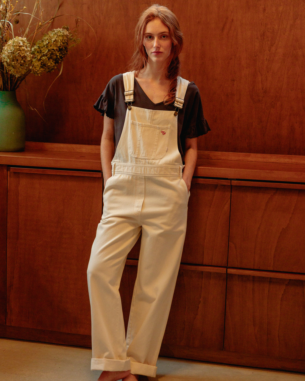 Salopette denim blanc cassé