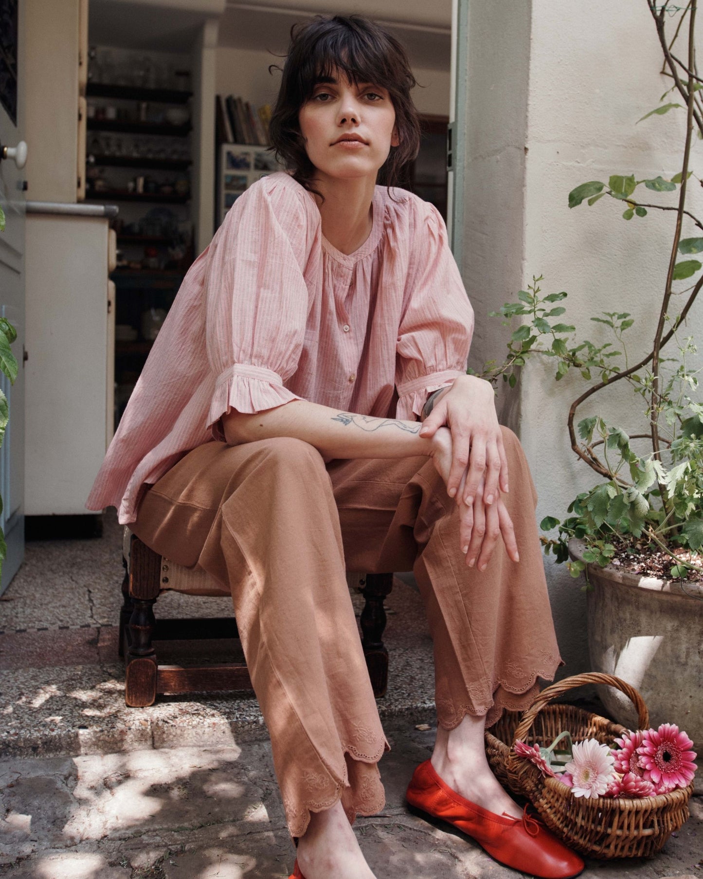 Blouse - Fines rayures khadi rose