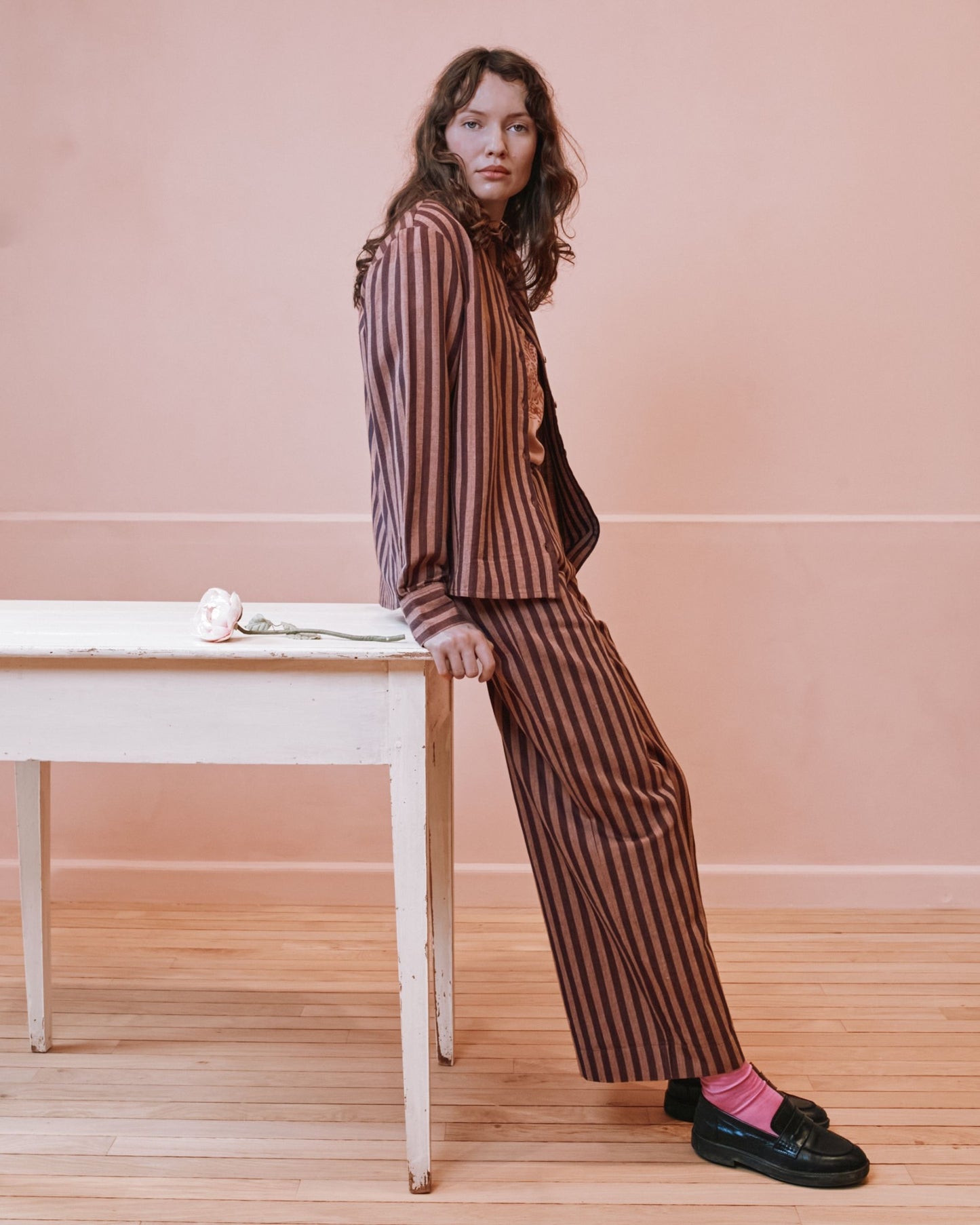 Chemise - Rayée khadi violine