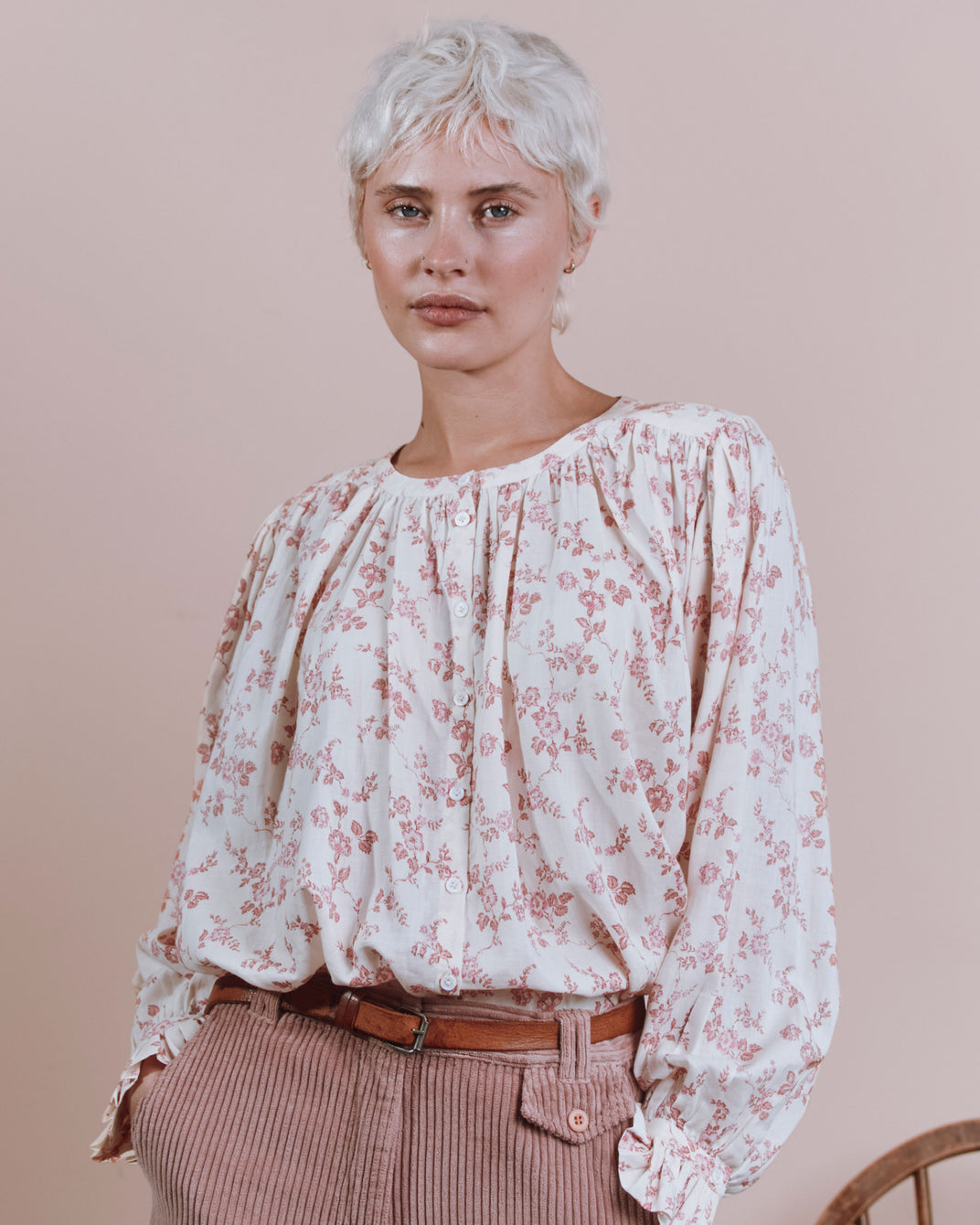 Blouse - Fleurie écru et rose
