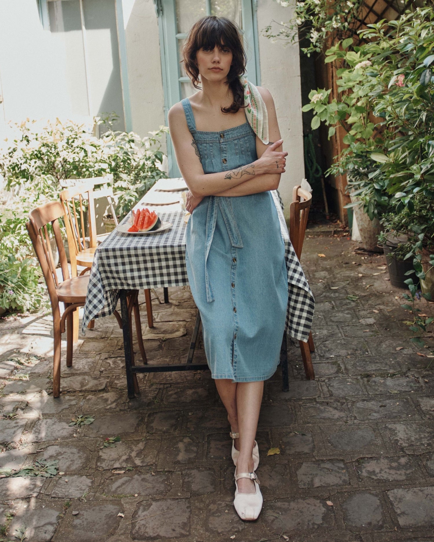 emile et ida denim dress EMILE ET IDA SS26 Chambray Smocked Embroidered Dress 12m / Chambray
