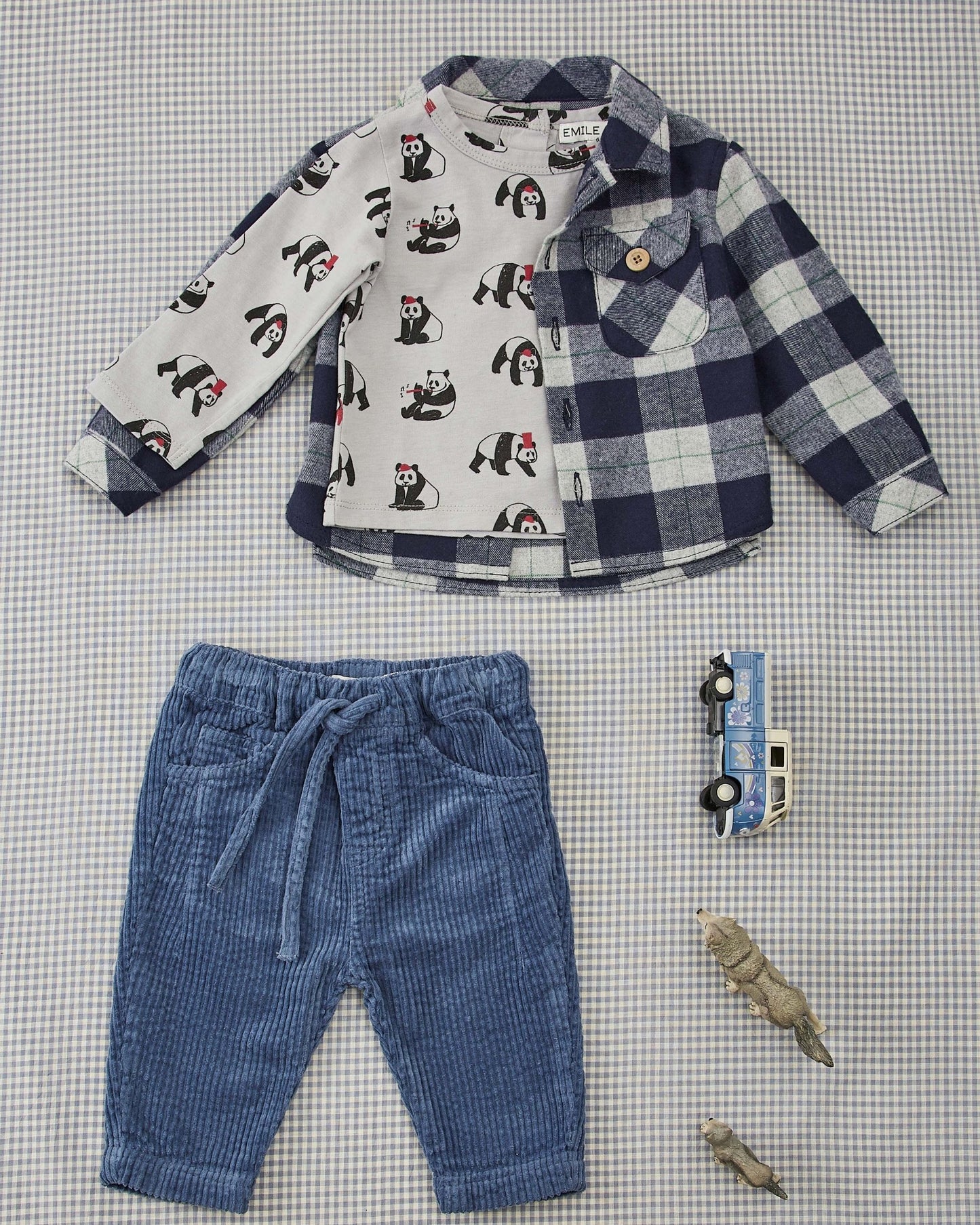 Chemise carreaux marine et gris