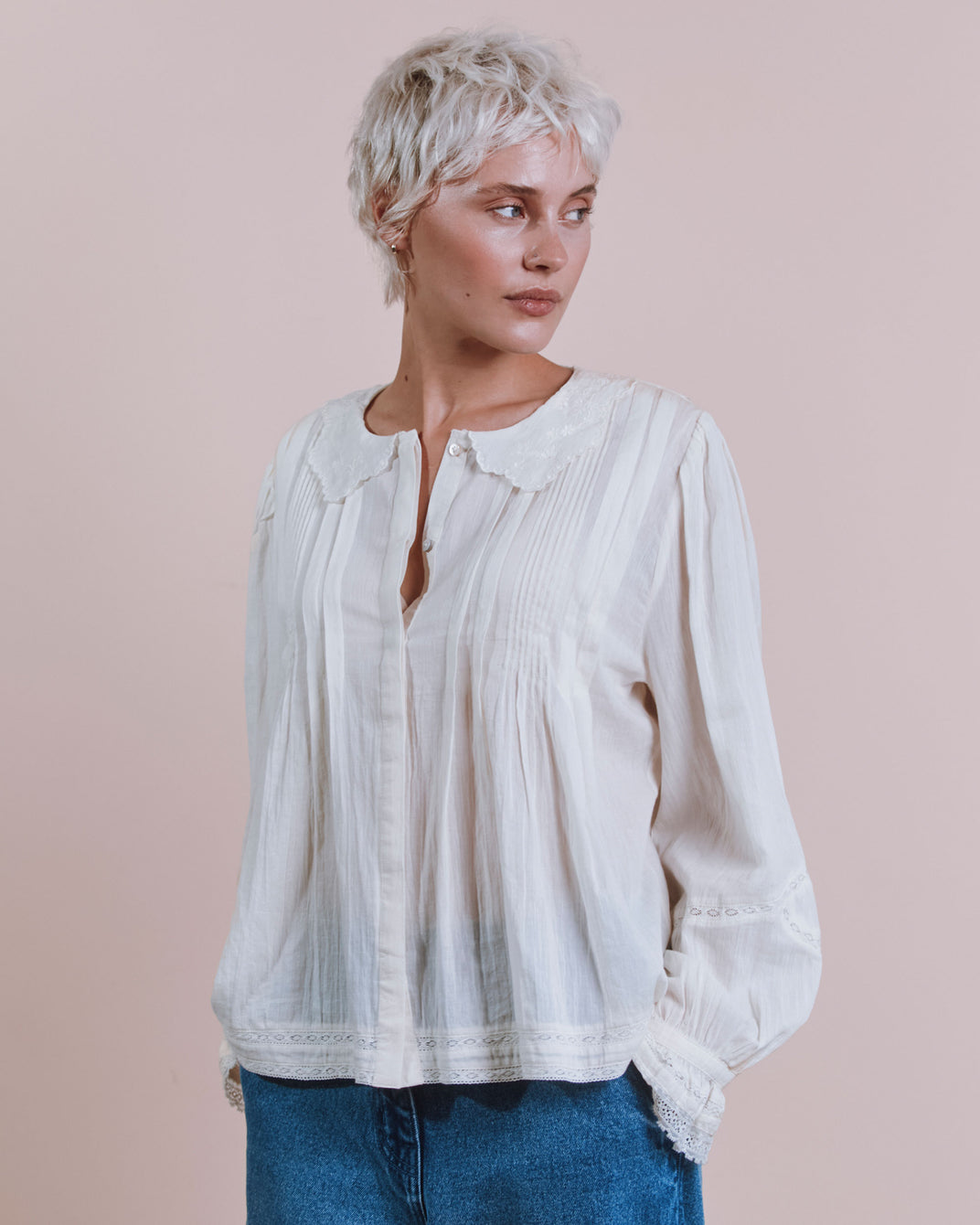 Blouse - Dentelle col brodé écru