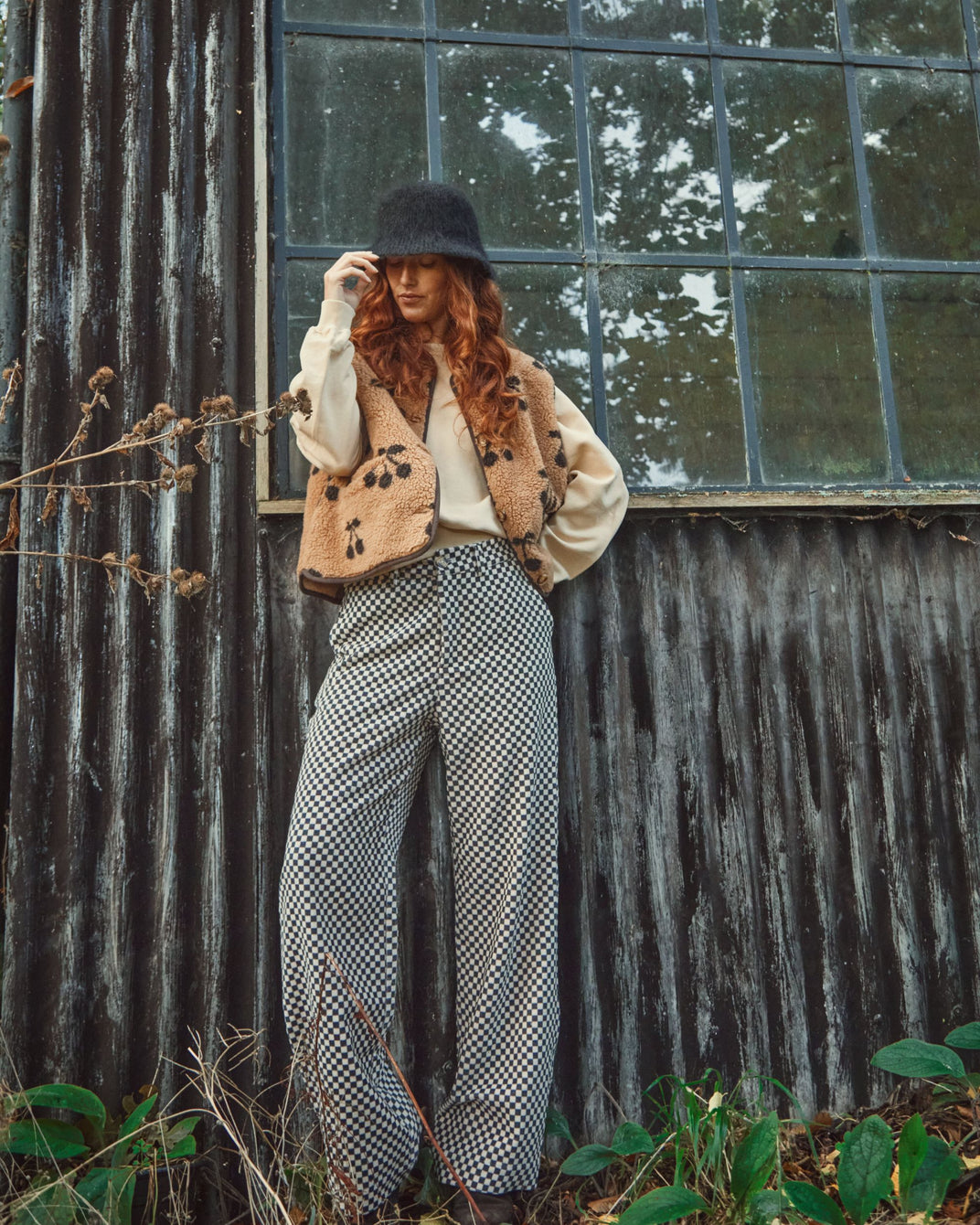 Pantalon damier velours noir et blanc