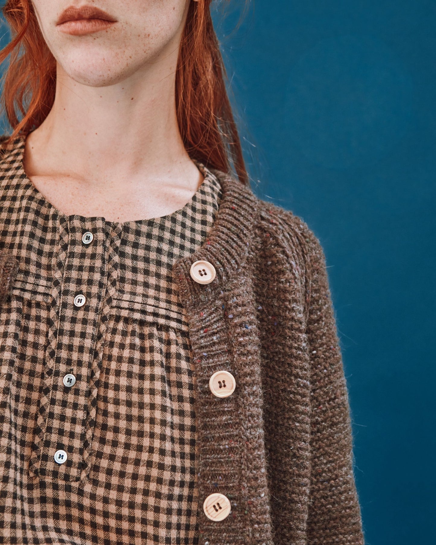 Cardigan laine point mousse marron