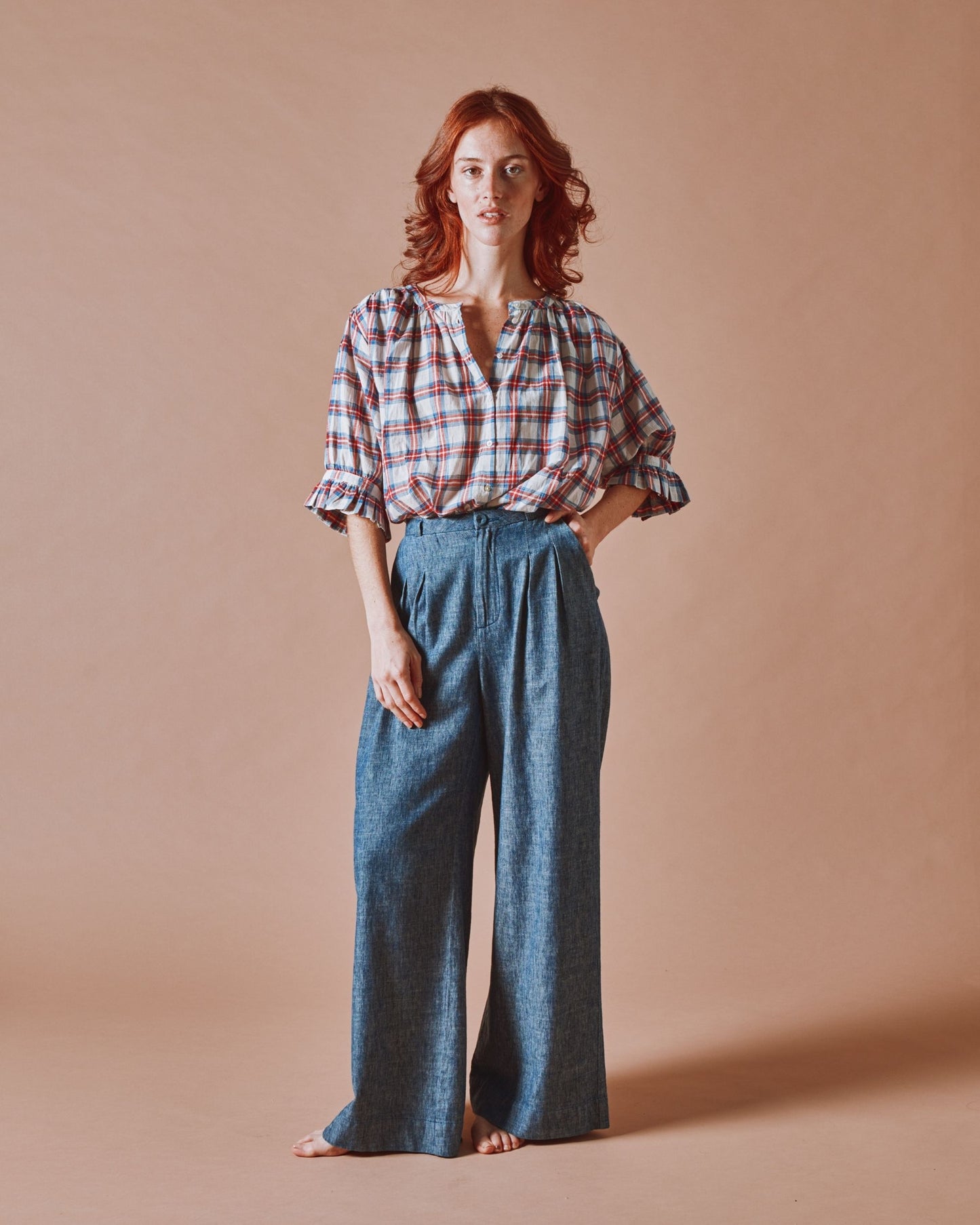 Blouse - Carreaux khadi écru