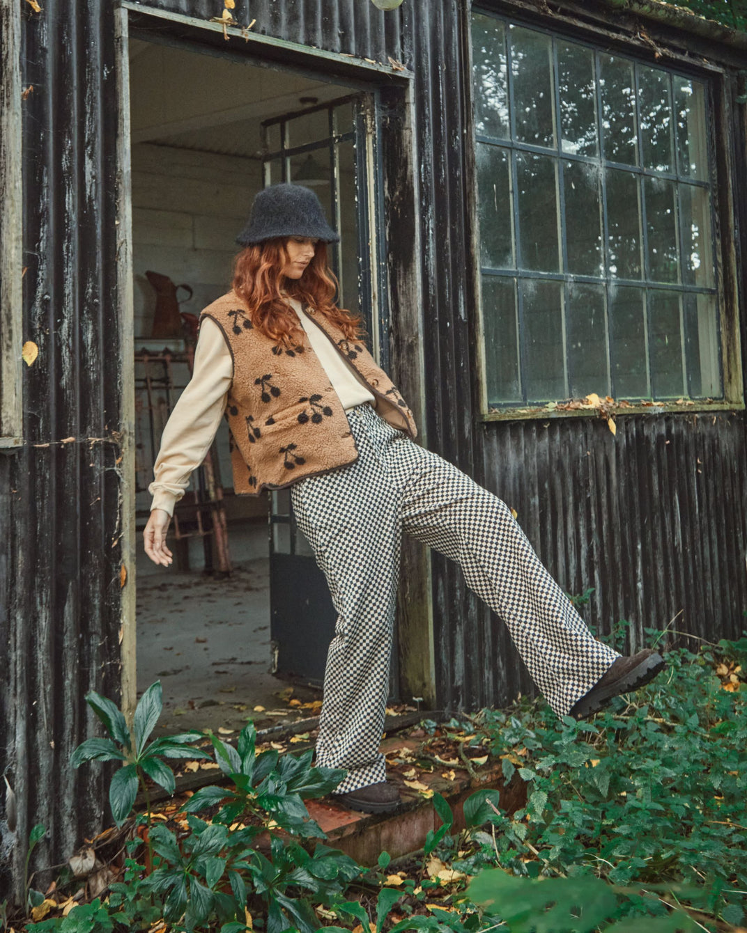 Pantalon damier velours noir et blanc