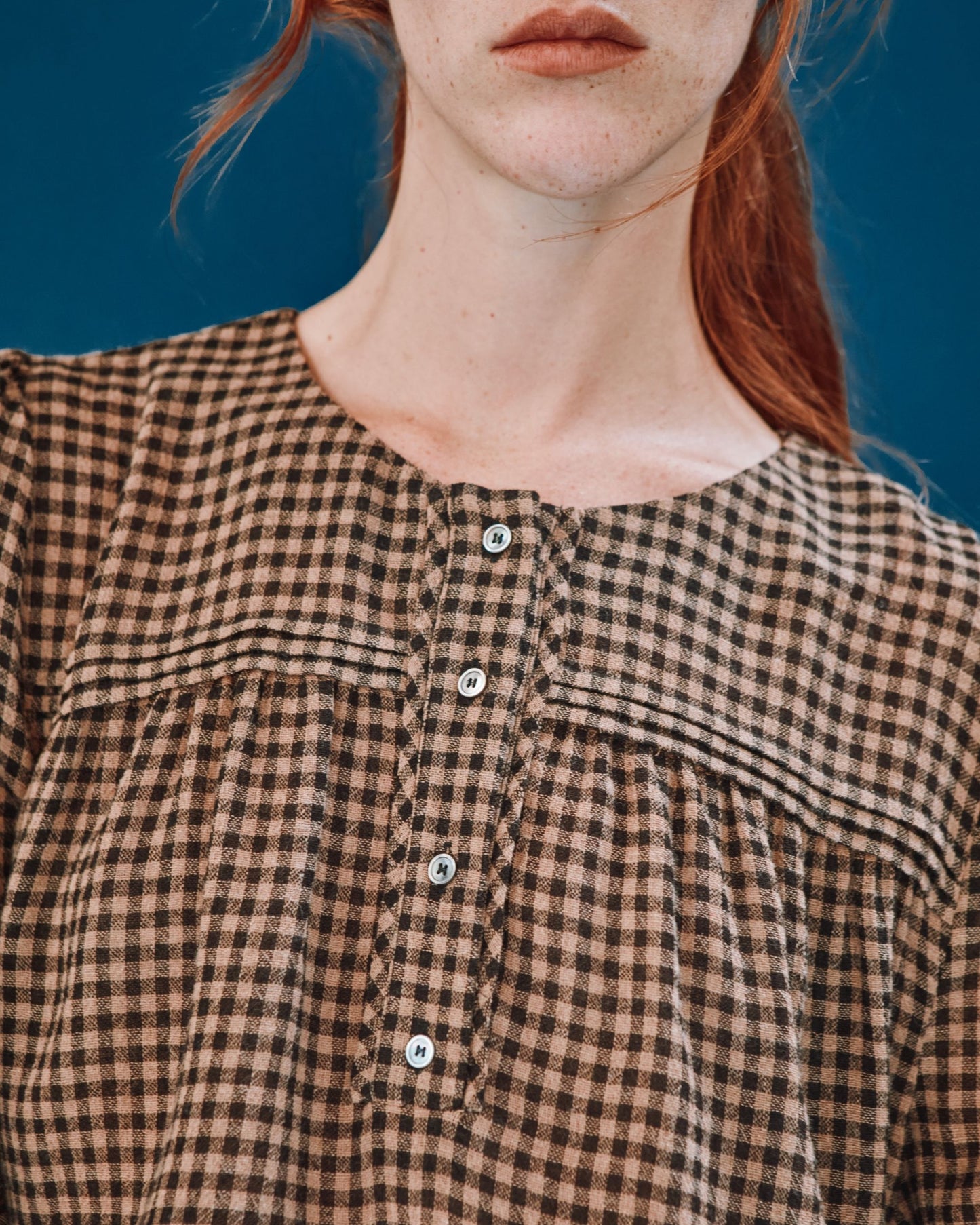 chocolate gingham blouse