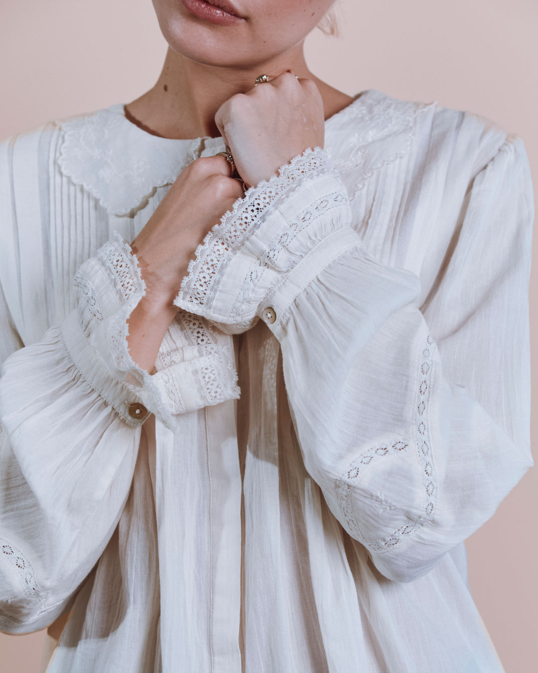 Blouse - Dentelle col brodé écru