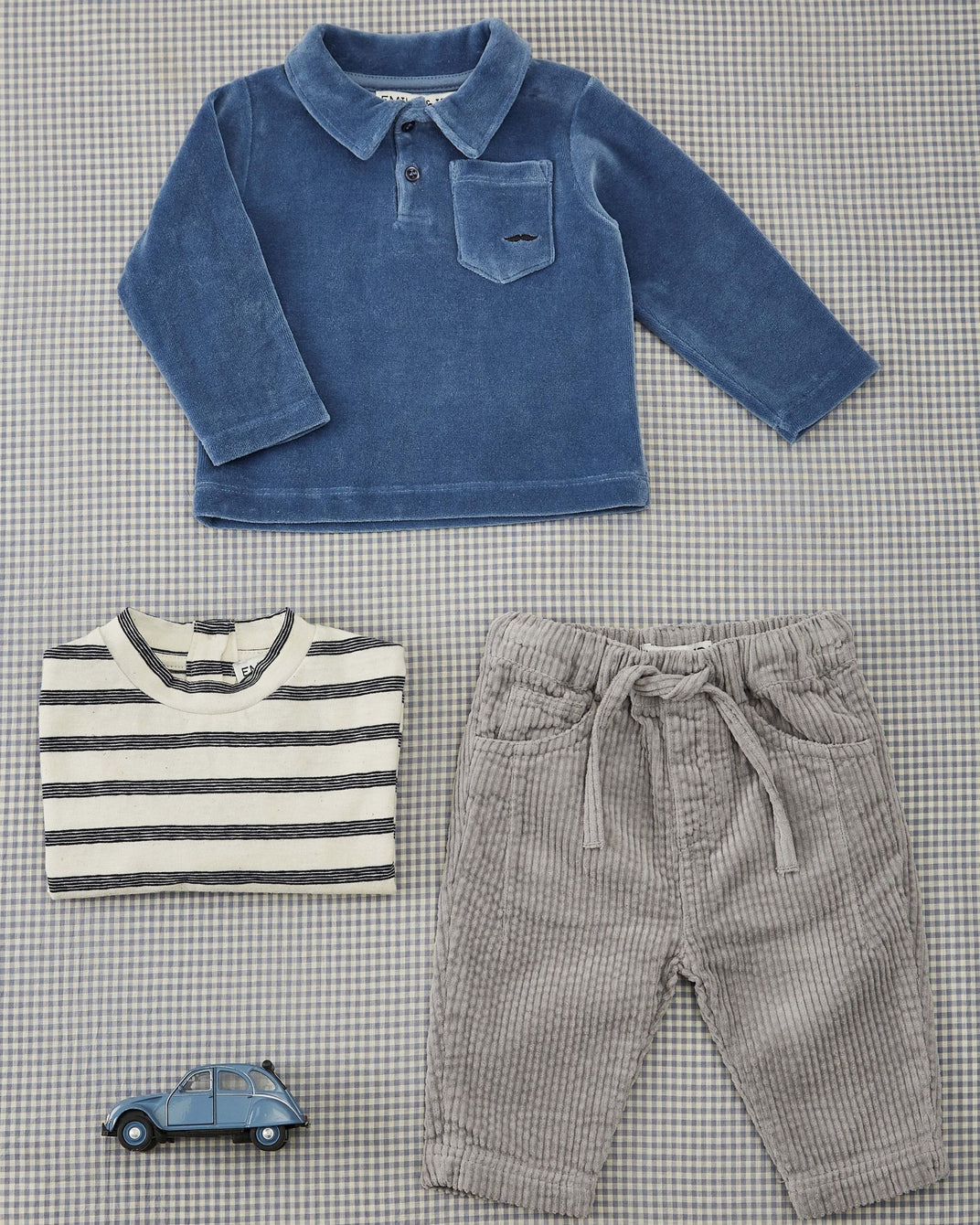 Polo velours uni bleu