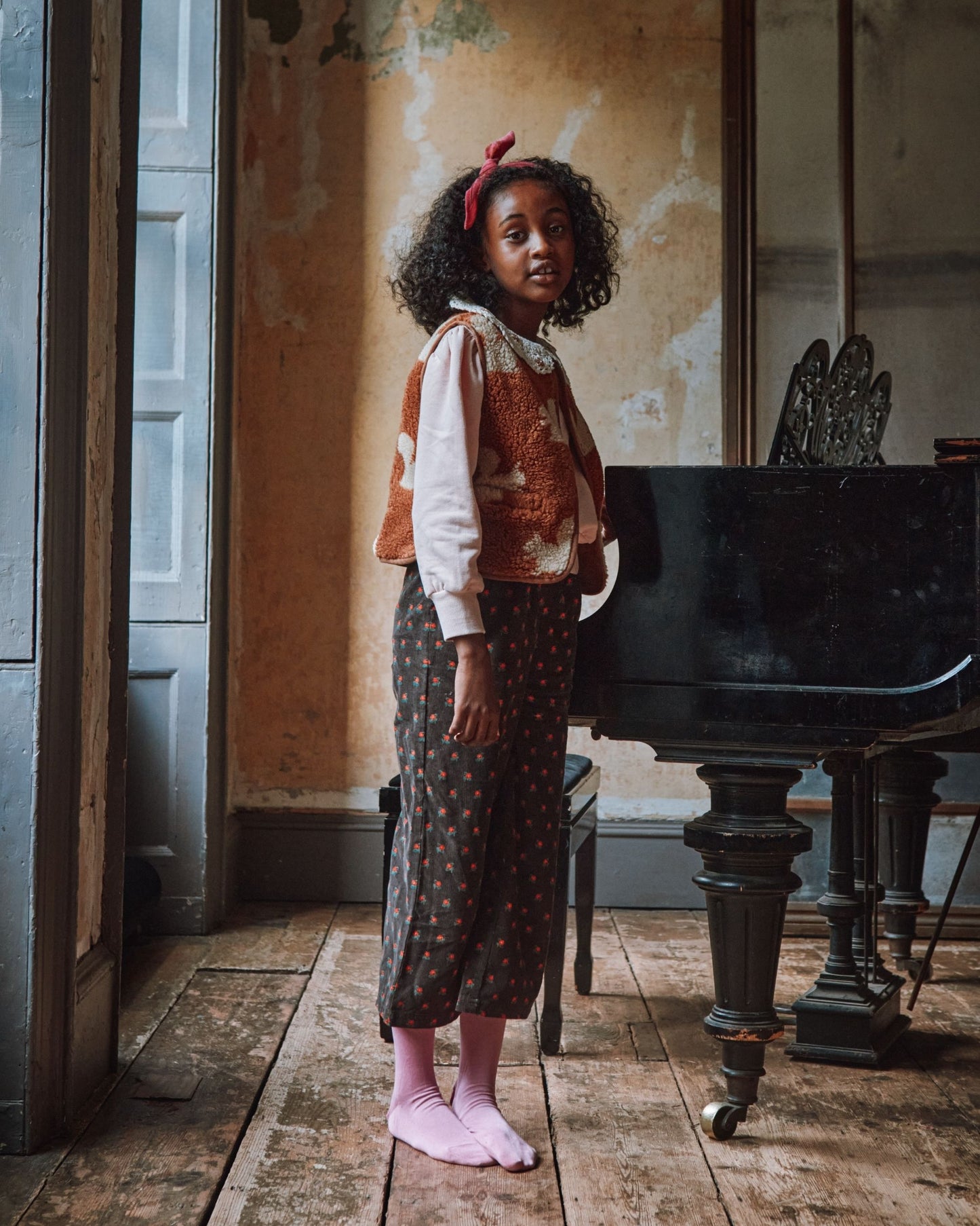 black poppy print velvet pants