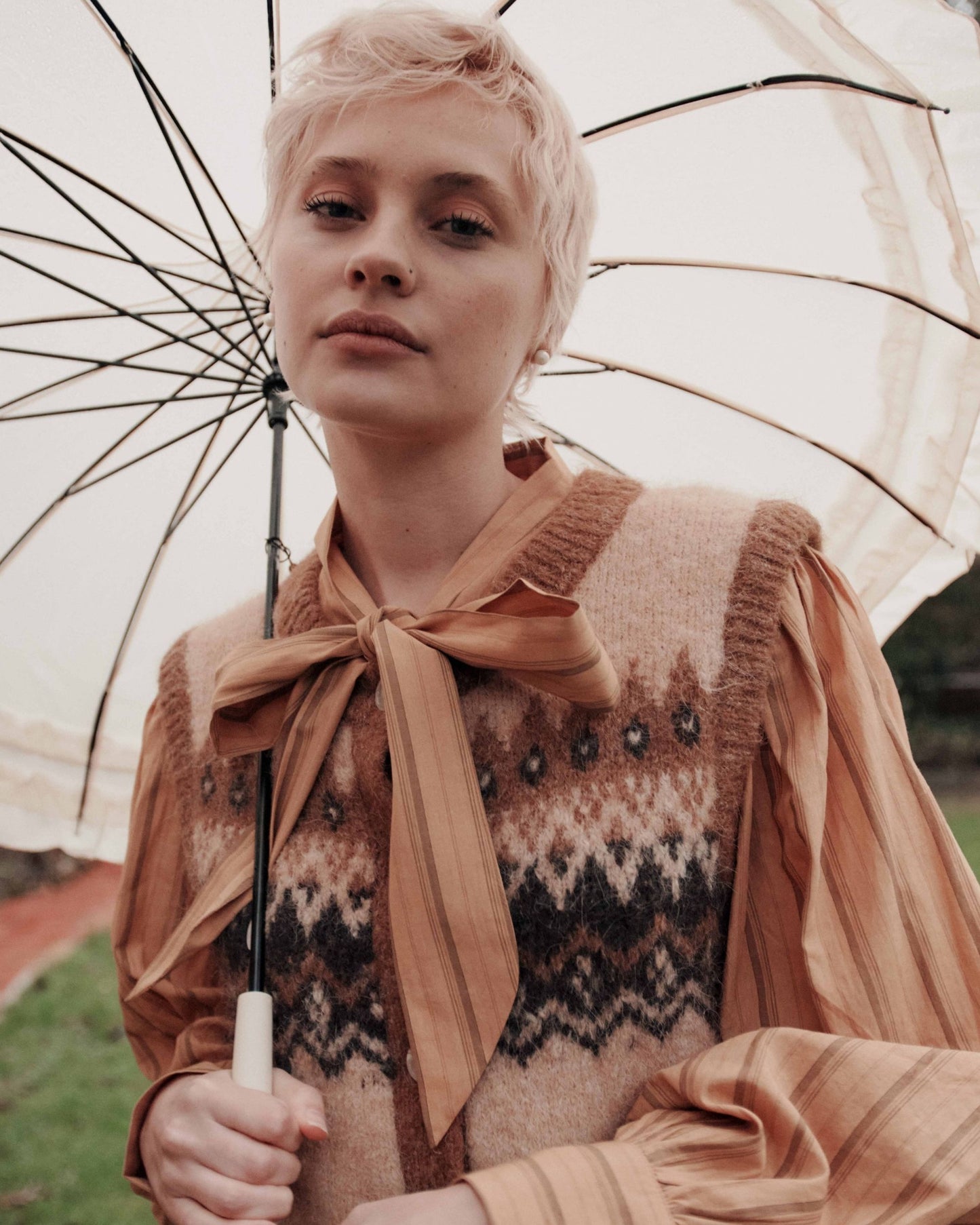 Blouse - Col lavallière rayures ocre