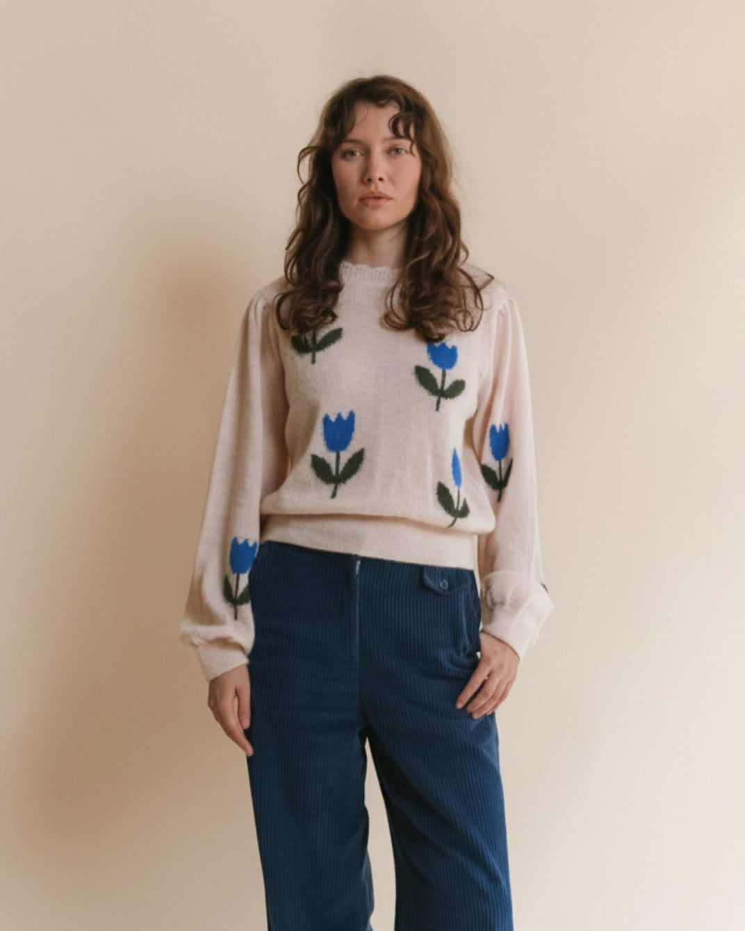 Pull femme - Tulipes écru