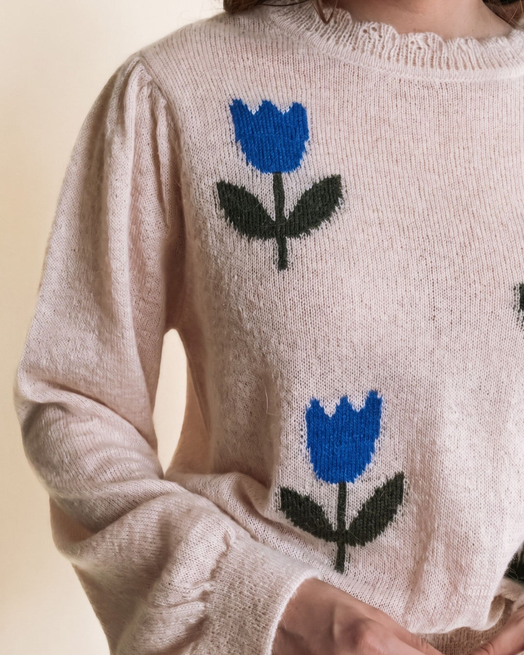 Pull femme - Tulipes écru