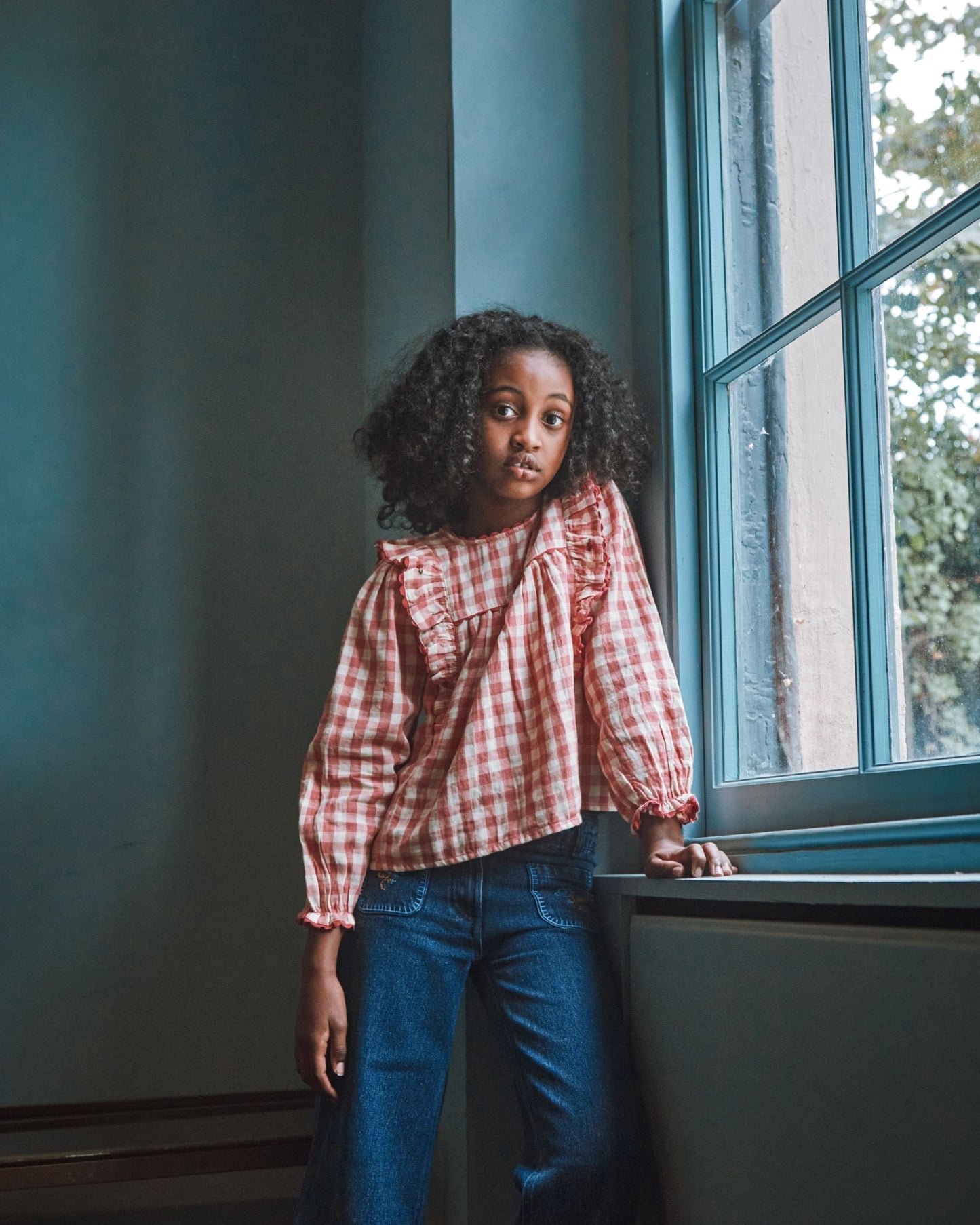 gingham ruffled gingham blouse
