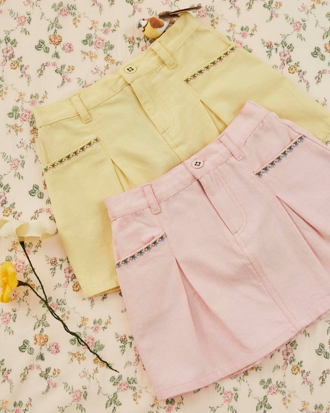 Jupe - Brodé cerises rose