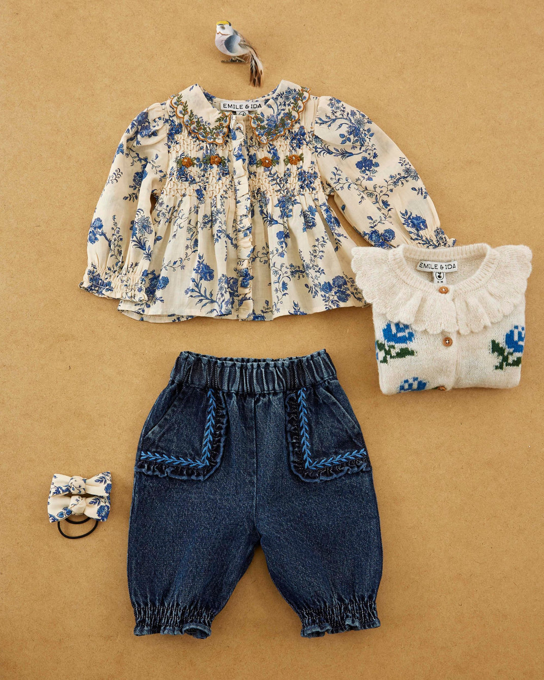 smockee blouse with embroidered collar orchid blue