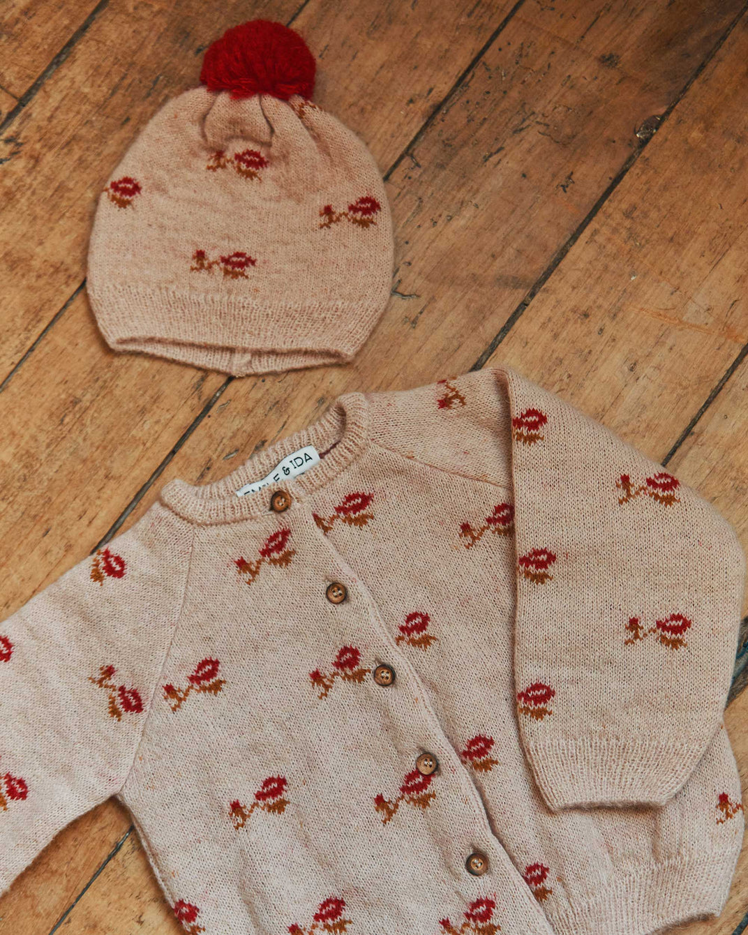 Bonnet jacquard beige rosé