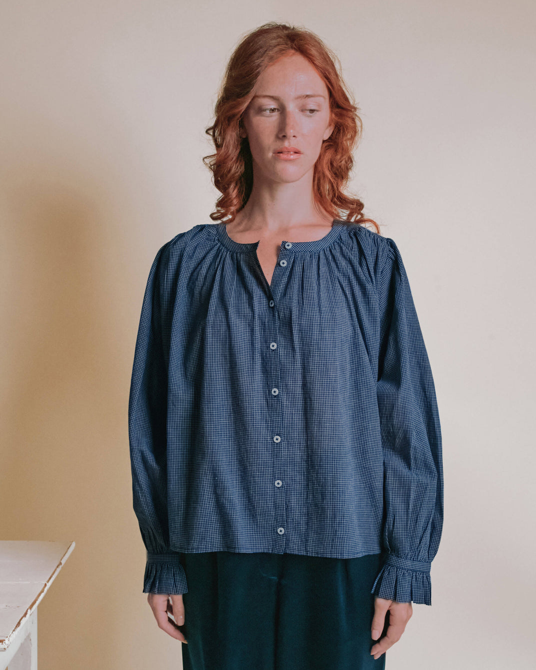 Blouse - Khadi carreaux marine