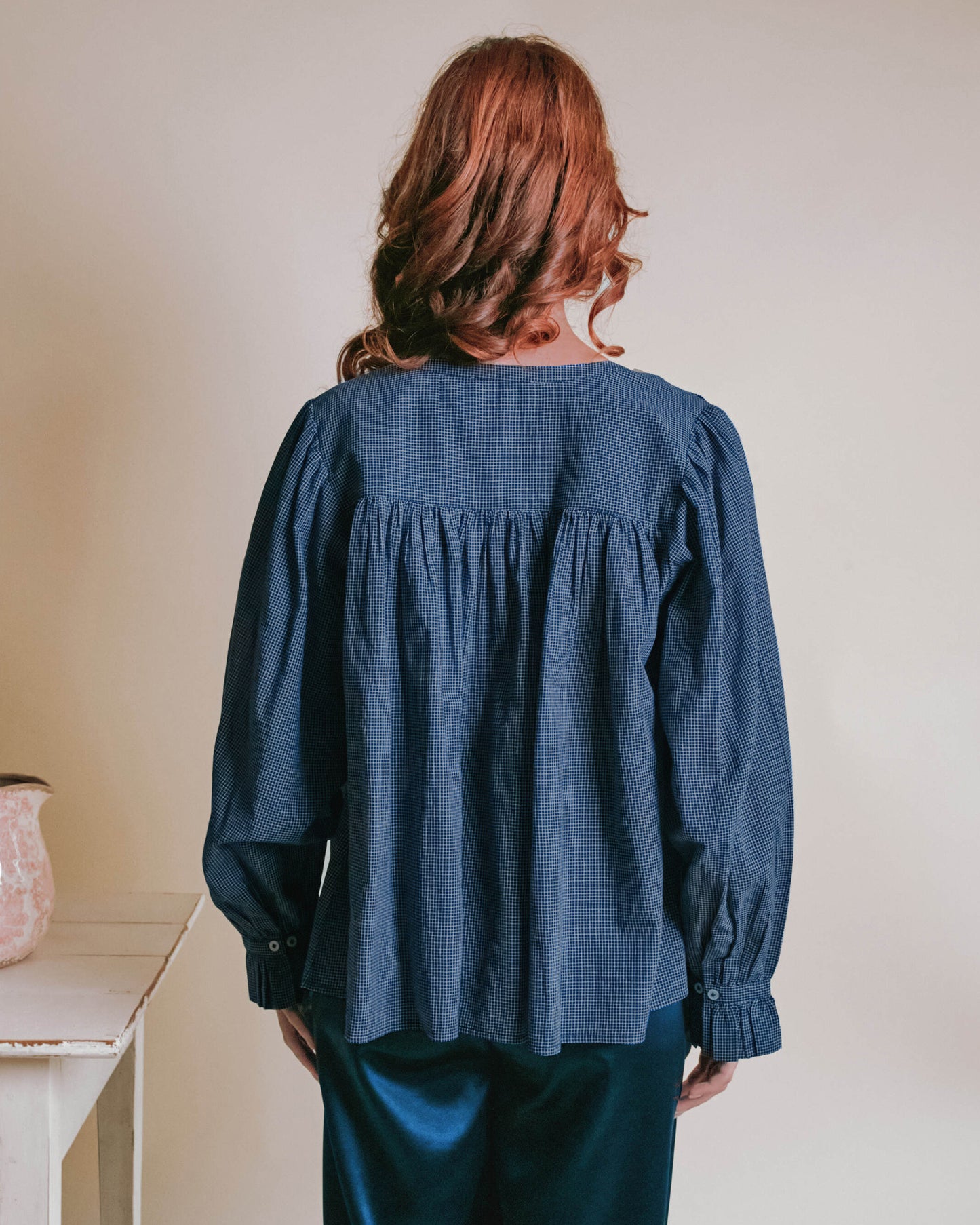 Blouse - Khadi carreaux marine