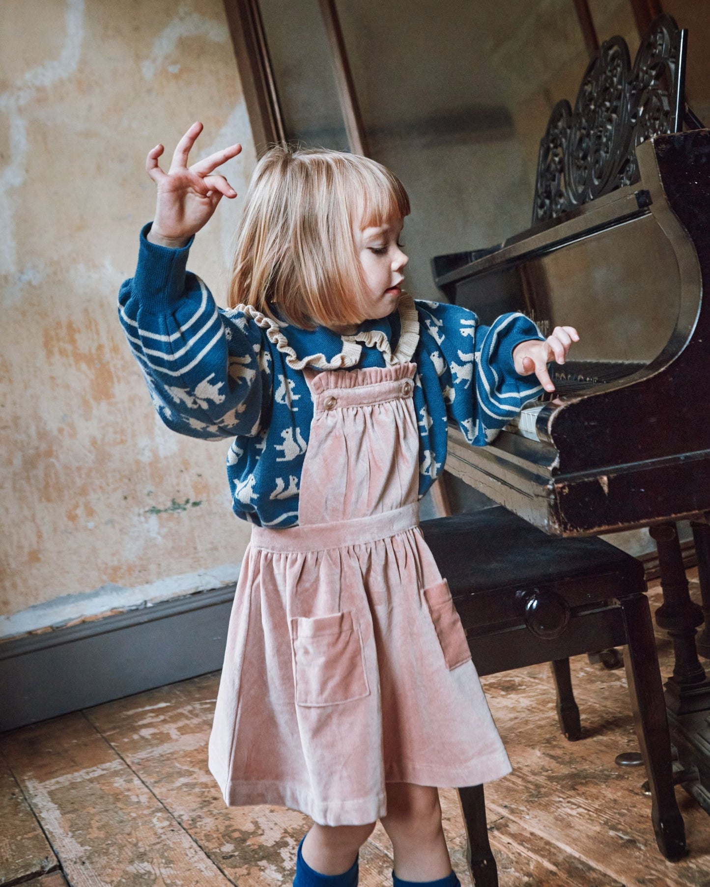 velvet dress with peony tulip pockets