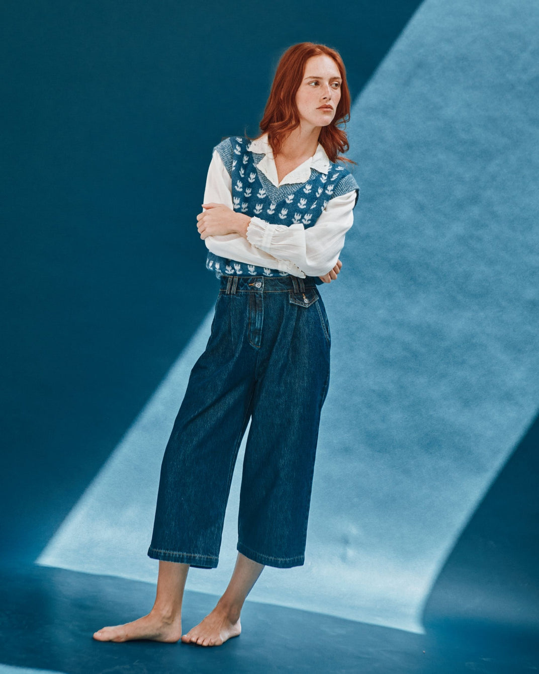Pantalon 7/8 ème denim bleu