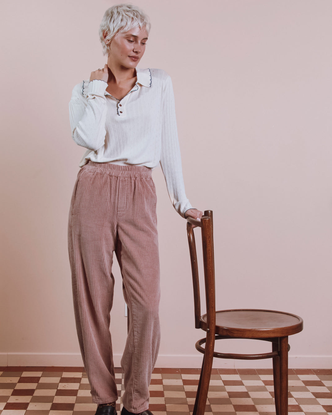 Pantalon jogger - Velours cotelé vieux rose