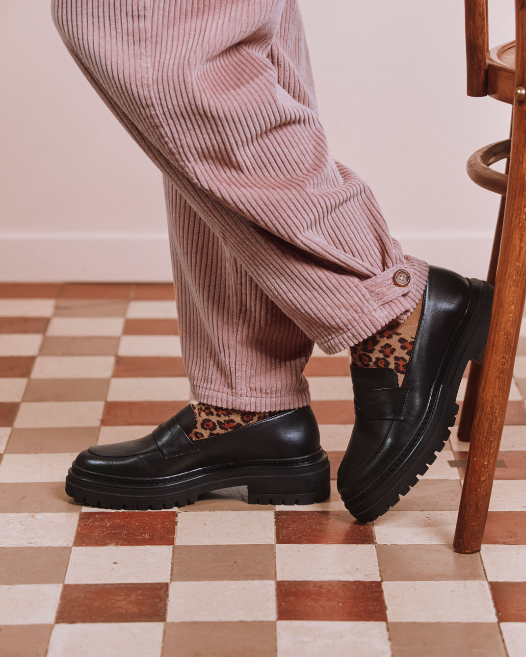 Pantalon jogger - Velours cotelé vieux rose