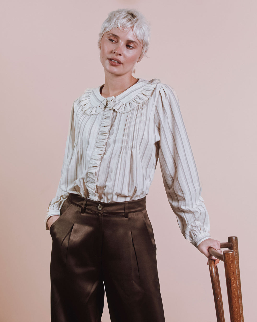 Blouse - Plissée rayures beige