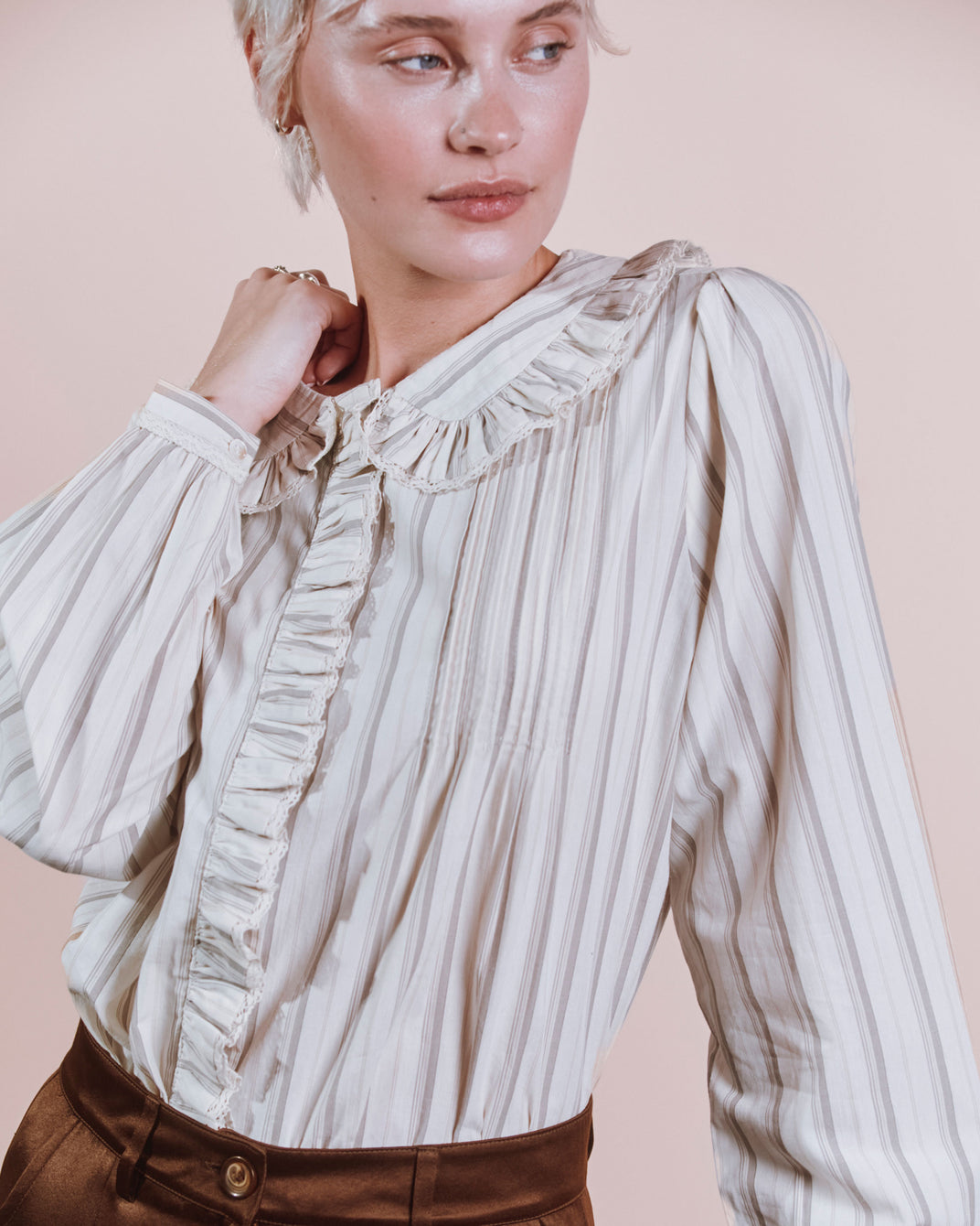 Blouse - Plissée rayures beige