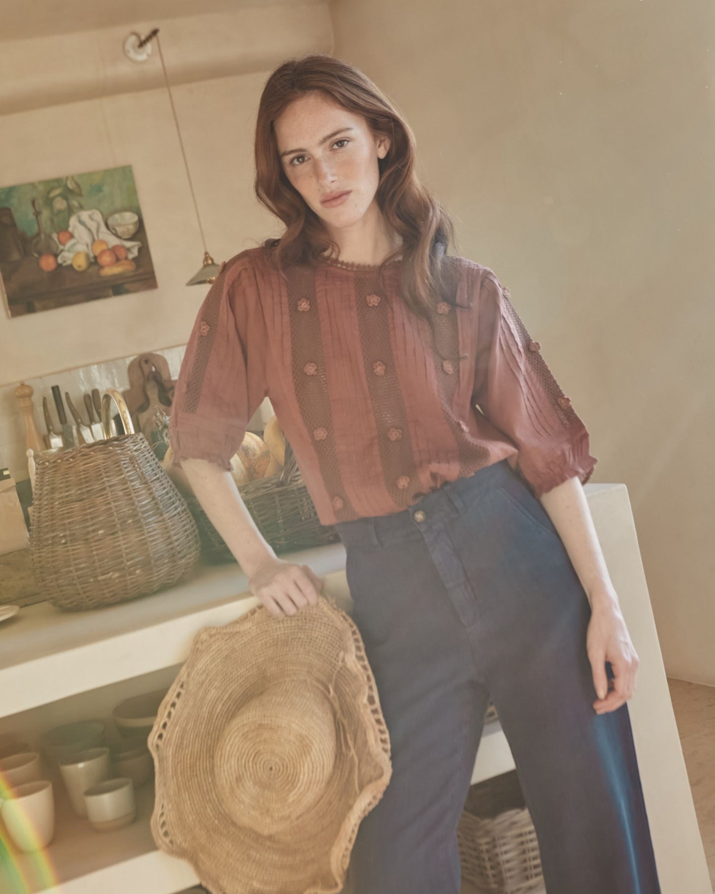 Blouse - Dentelle brodée sienne