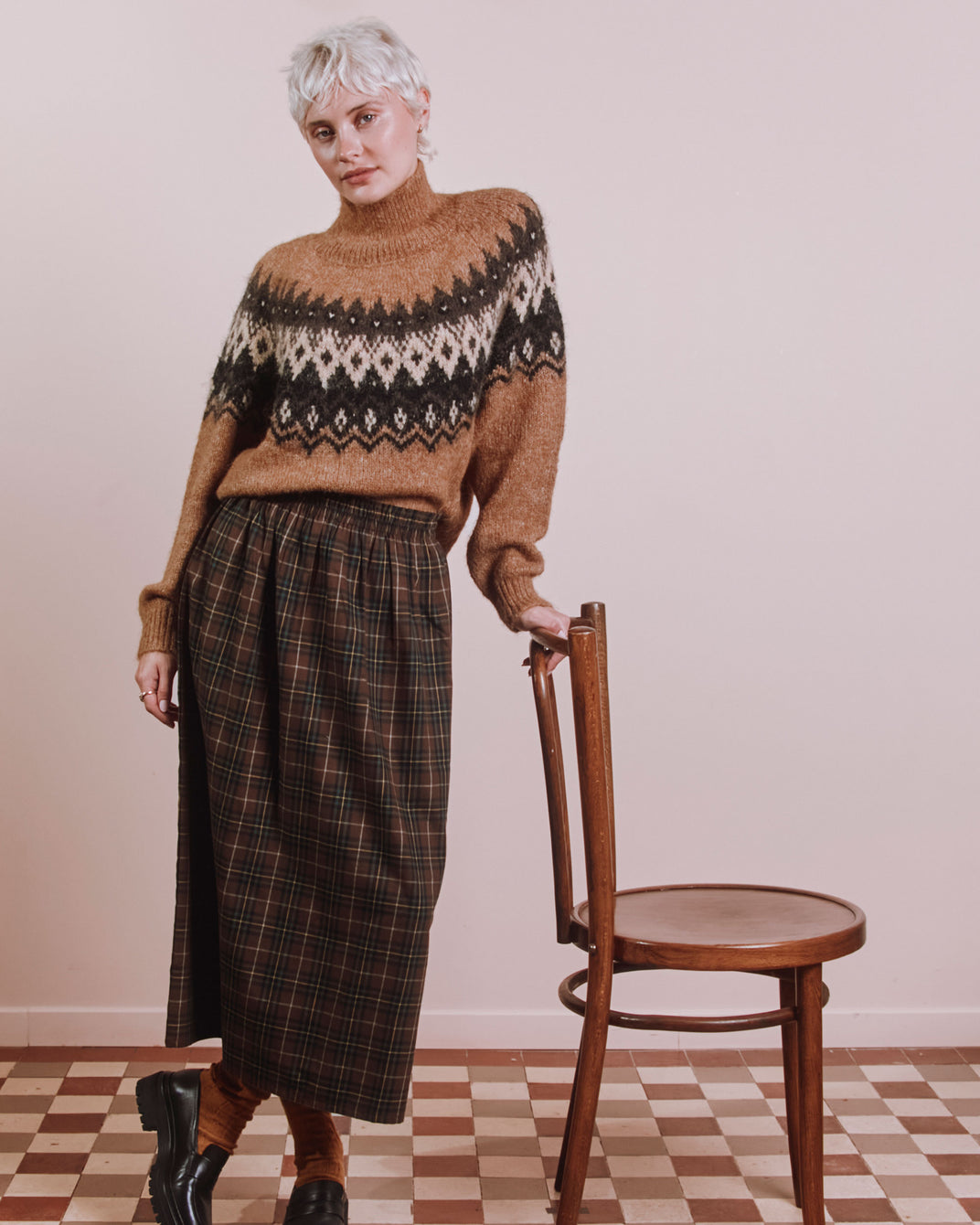 Jupe midi - Carreaux marron