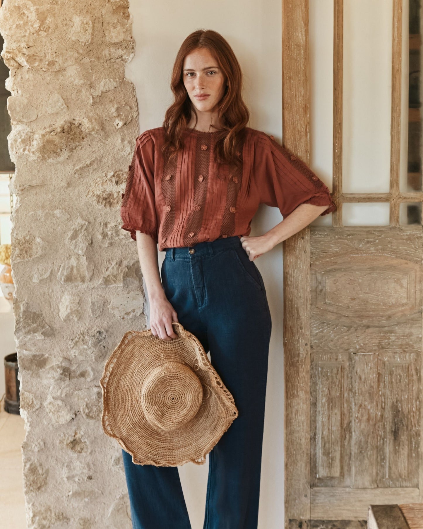 Blouse - Dentelle brodée sienne