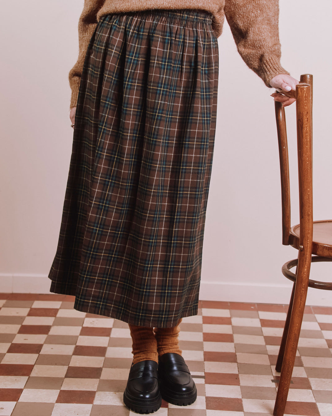 Jupe midi - Carreaux marron