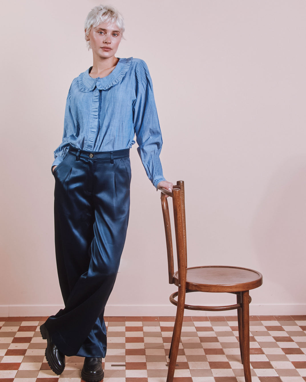 Blouse - Plissée bleu chambray