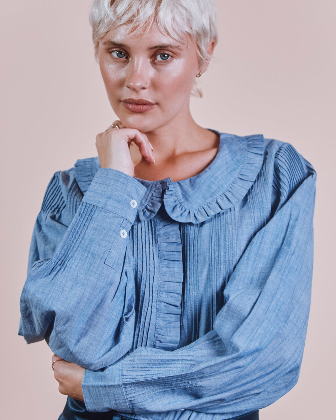 Blouse - Plissée bleu chambray