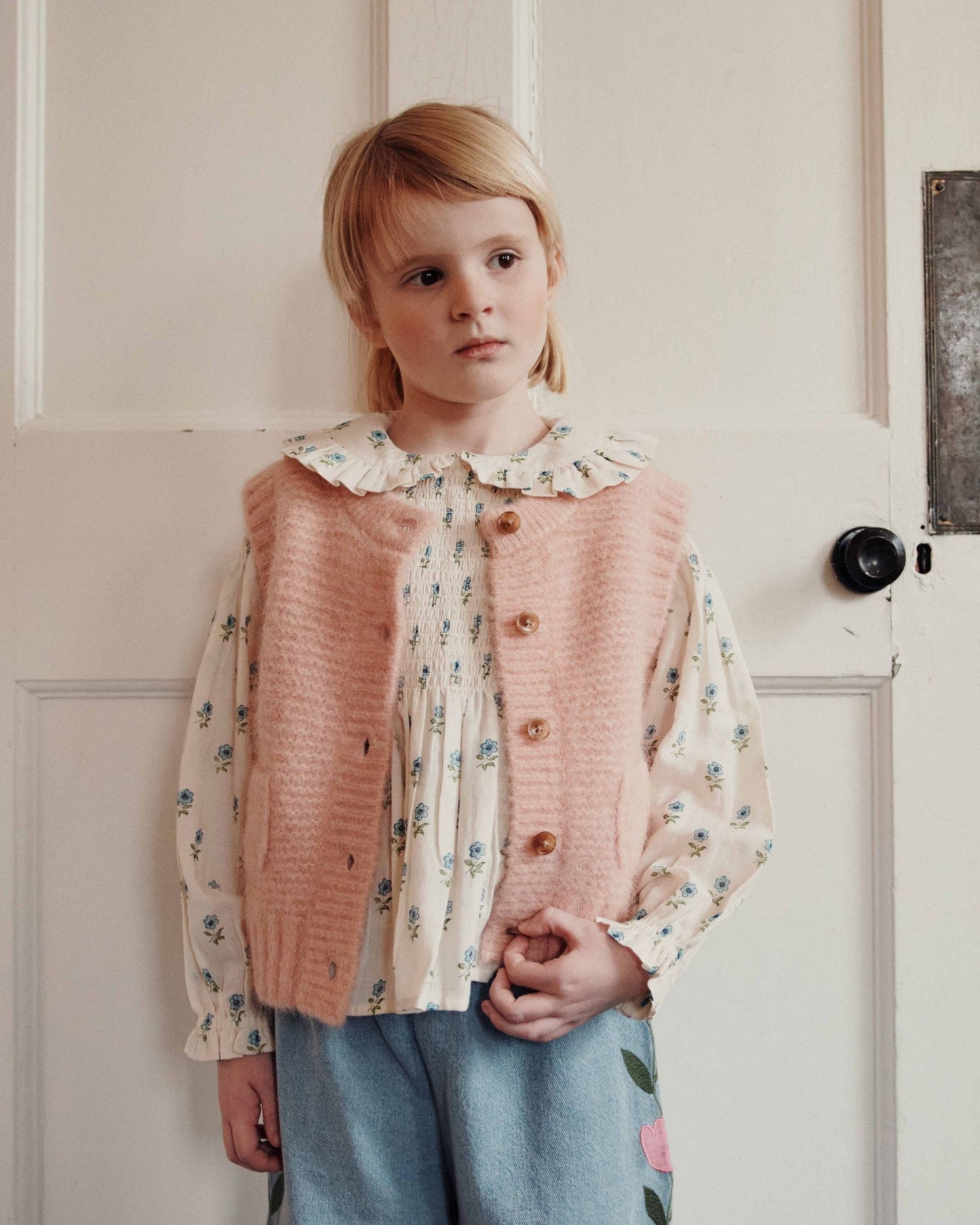 Blouse - Smockée fleuri écru