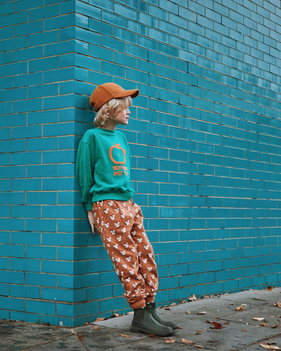 Jogger - Écureuils coton bio caramel