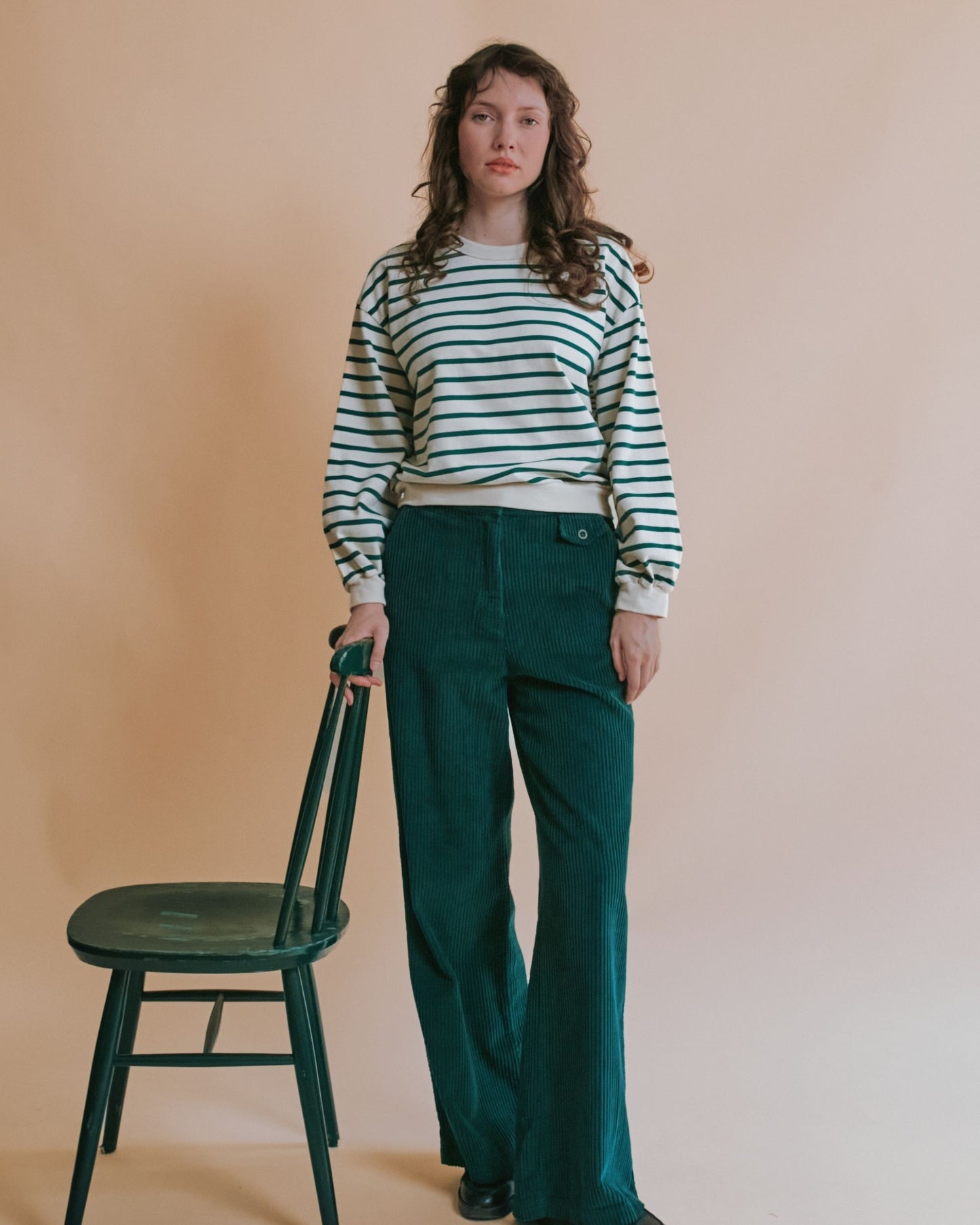 Sweat - Rayé vert et écru
