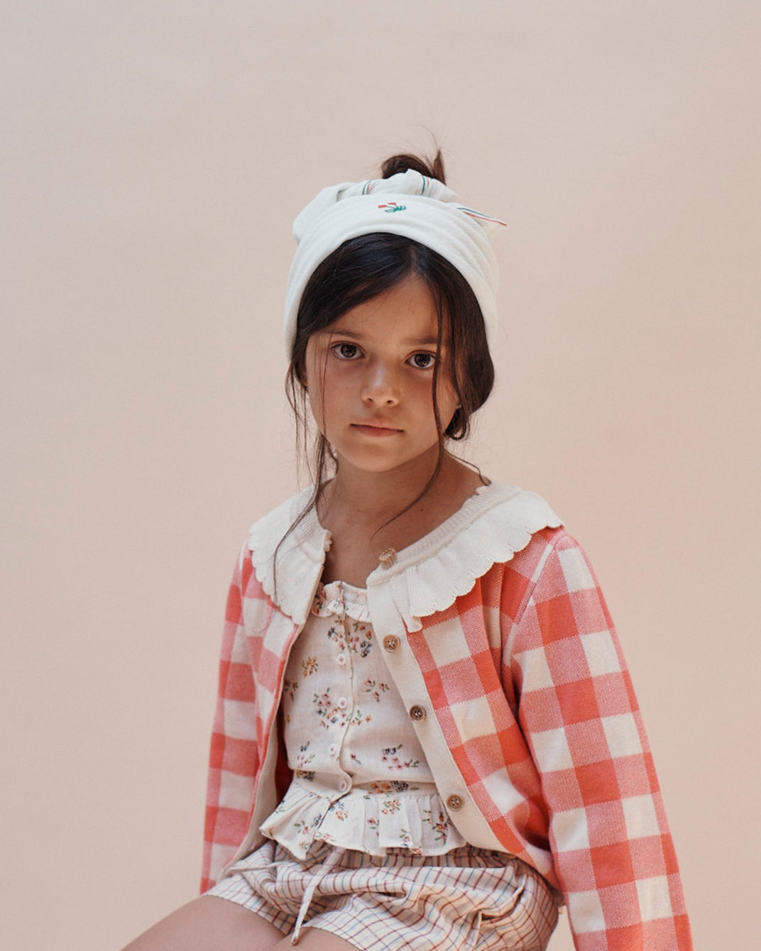 Cardigan coton bio fille vichy rose